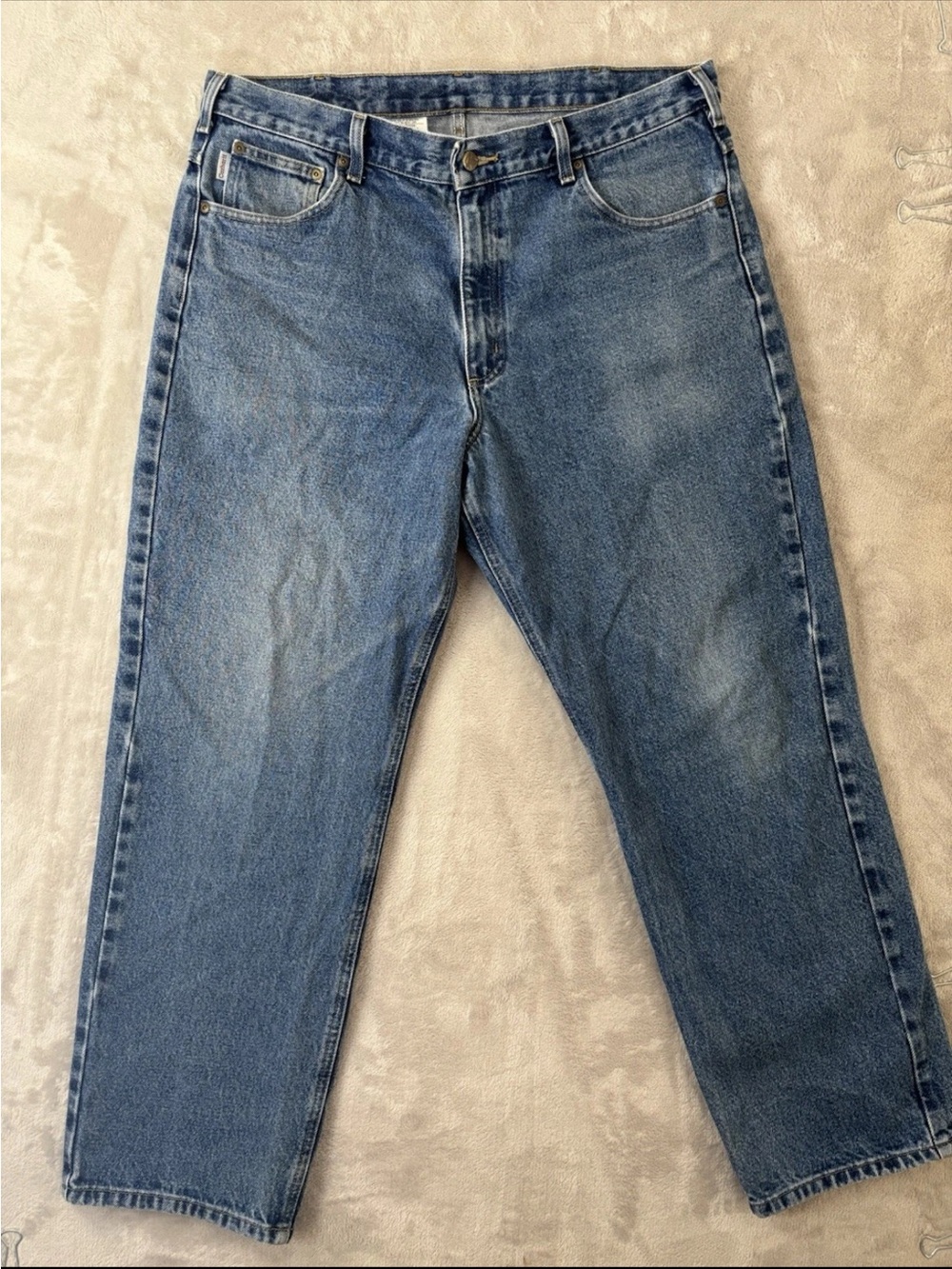 Carhartt Pants B160 DST Relaxed Fit Mens 38x30 Blue Denim Workwear Jeans